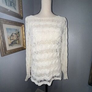 Moth Anthropologie Overlay Sweater Medium Cream Festival Boho Crochet Knit